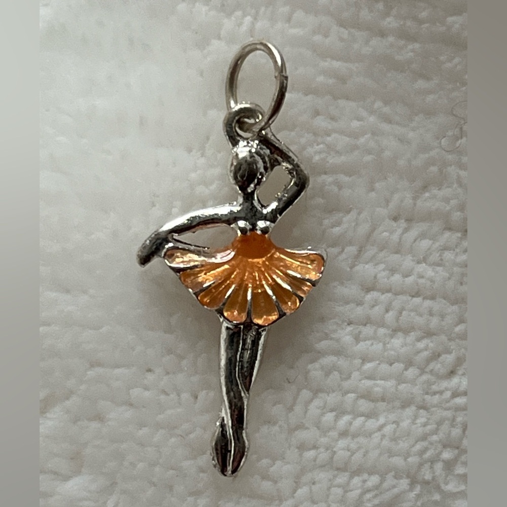 Ballerina Charm Pendant Silver Tone with Pink Skirt 1"